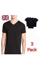 Brand New Lacoste Men's Black V-Neck Cotton T-Shirts 3 Pack Without Box 2XL-5XL