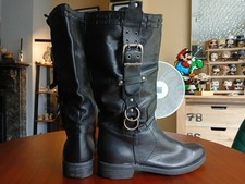 NEW WITHOUT BOX DIESEL BLACK LEATHER BUCKLED BIKER BOOTS WOMENS UK SIZE 6 1/2 