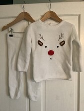 UNISEX BABY 18-24 MONTHS CHRISTMAS REINDEER OUTFIT JUMPER BOTTOMS COMBINE POST