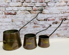 Copper, Brass & Iron 3x Vintage Hanging Graduating Cider Measuring Cups/Ladles