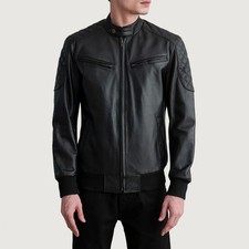 Men black leather racer - leather,