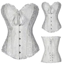 Women Sexy Overbust Boned Corset Burlesque Basque Top Lace-Up Costume Size 6-24