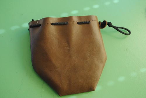 Leather drawstring pouch - ,