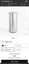 90% OFF John Lewis Touch Top Bin, 40L, Stainless Steel,  H69 x W28cm **READ**