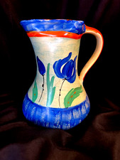 Myott Son and co England Jug Vase Pitcher Hand Painted Blue Orange Green Vintage
