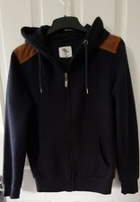BLACK WAFFLE HOODIE WITH TAN CORD PATCHES, XS