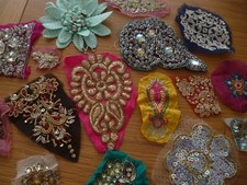 Sparkly Indian Sari Fabric Motifs Boho Junk/Craft Embellishments 16 Pcs