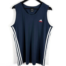Vintage Adidas Vest Mens Large Navy Tank Top CLIMALITE 3 Stripes Sleeveless Y2K
