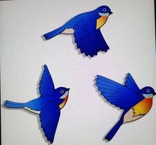 3 FLYING BLUE BIRDS 2D rustic Vintage Wooden WALL HANG MOUNT Decor Sweet Items