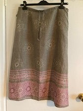 Monsoon 100 % linen skirt size 14 , zip fastening, grey/green and pink  floral