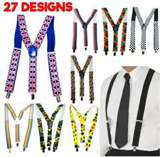 WIDE ADJUSTABLE BRACES SUSPENDERS ELASTIC PLAIN COLOURS CLASSIC GENTS LADIES UK