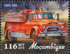 1955 GMC 450 American Fire Engine Truck Firefighting Stamp (2019 Mozambique)