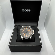 Hugo Boss Mens Watch Black & Orange Stainless Steel Leather Designer Watches