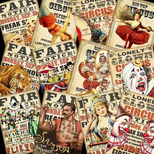 Vintage style clowns circus - style, &