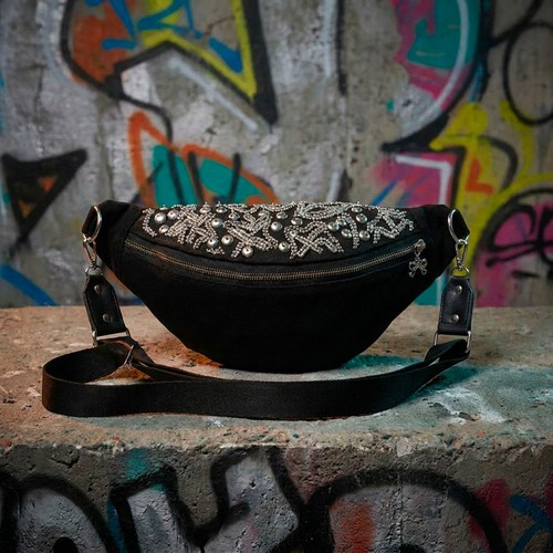 Studded black denim stainless - studded,