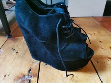 Topshop Black Suede Peep Toe Wedges