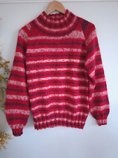STUNNING! HAND KNITTED RED & MULTI, FAIRISLE KNIT HIGH NECK JUMPER ONE SIZE