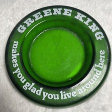 Vintage Greene King  Pub Breweriana Fine Ales Green Glass Ash tray