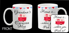 Personalised Caravan Mug or Coaster or Set Camper Mum Dad Nanny Grandad