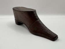 ANTIQUE  Wooden GEORGIAN SNUFF Box SHOE with Brass Pin Work Treen