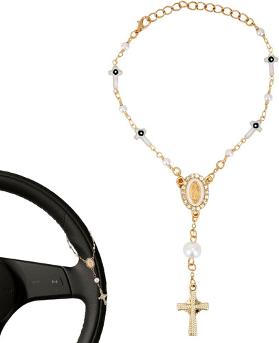Steering wheel rosary charm - steering,