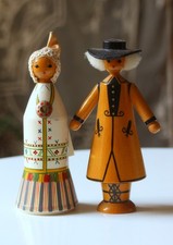 2 Vintage USSR Dailrade Wooden Dolls Wedding Figures Bride Groom?