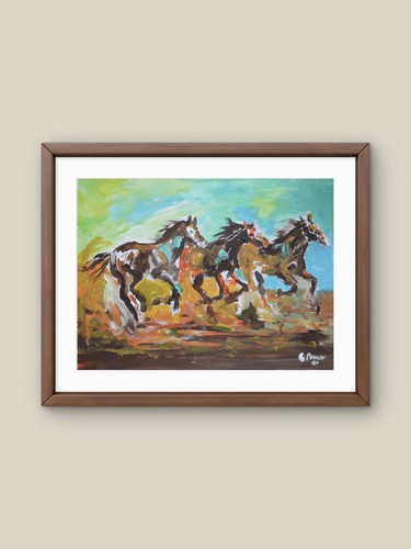 Horses painting original mixed - painting,