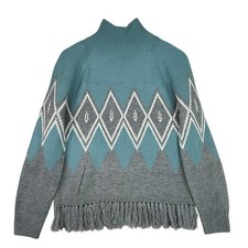 Nordic Fringe Sweater M Teal
