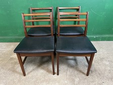 Set Of 4 Mid Century Retro Black Vinyl Ladderback Teak Dining Chairs