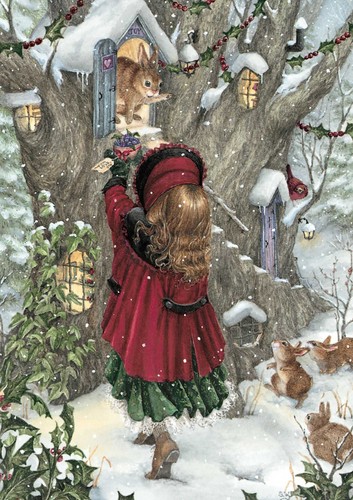 Vintage christmas card rabbit - vintage,
