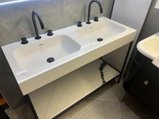 EX- Display Faber 1200mm Open Shelf Unit, Black Stand & Double Basin Gloss White