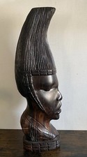 Heavy Hand Carved Wooden Bust Of An African Woman’s Head. 41cmx12cmx10cm.  3 Kg