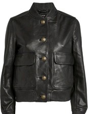 Me+Em Leather Bomber Jacket