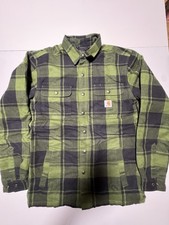Carhartt Loose Fit Heavyweight Flannel Sherpa Lined Short Jacket Mens S Green BN