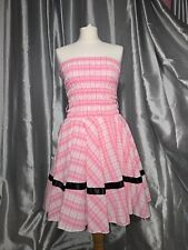 Pink Gingham Style Summer Dress Stretchy with Black Net Petticoat Size Small