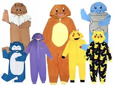 Boys Pokemon 1Onesie Hood Fleece Pikachu Charmander Gengar Snorlax Girls 3-12 Yr