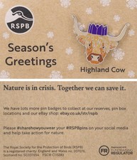 RSPB Pin Badge NIIC Christmas Special Highland Cow with cracker hat P03201