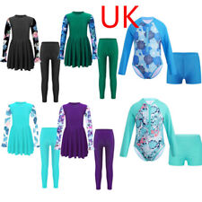 UK Kids Girls Rash Guard Swimsuit Full Body Cover Hijab Conservative Burkini 