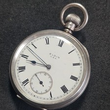 Antique Solid Silver Gents Elgin USA Pocket Watch 1938 W/O Ref4203