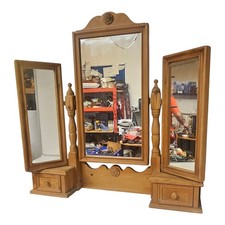 Vintage Pine Dressing Table Triptych Mirror with 2 Drawers