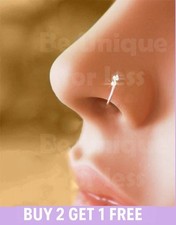 Small Thin Nose Ring 2Crystal Gem Diamante Hoop Stud Sparkly Crystal Silver Gold