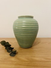 1950s Lovatts Langley Mill Stoneware Ribbed Windsor Green Vase  Vintage England