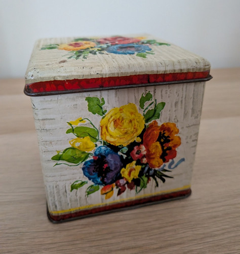 Vintage storage tin floral - vintage,