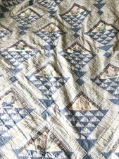 Vintage Patchwork Quilt Blanket | Cotton Quilted Throw | Blue Geometric & Floral