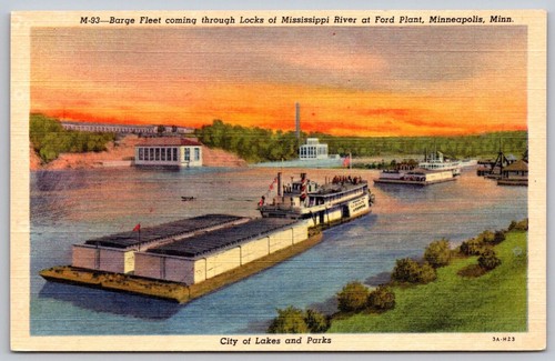Postcard barges locks - barges,