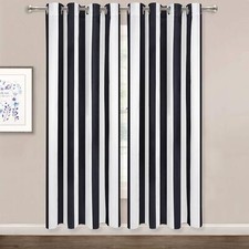 ASPMIZ Striped Window Curtains, Black and White Vertical Stripe Curtain Panel, W