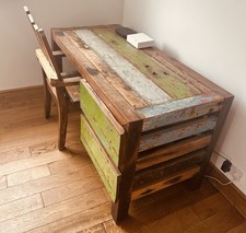 Desk And 2 Drawers and Chair Made From Recycled Boat Wood From Indonesia. 