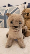 TABITHA, A VINTAGE 8" MOHAIR CAT WITH ORIGINAL GLASS EYES, WHISKERS & COLLAR