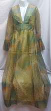 Vintage 70's Berketex Evening Dress Full Length Green 12 'Abigails Party'