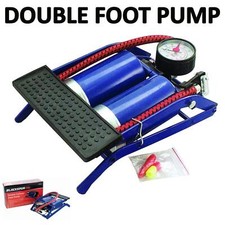 DOUBLE BARREL FOOT PUMP CAR BIKE VAN TYRE INFLATOR